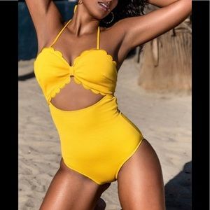 Cupshe Yellow Scalloped Cutout One Piece